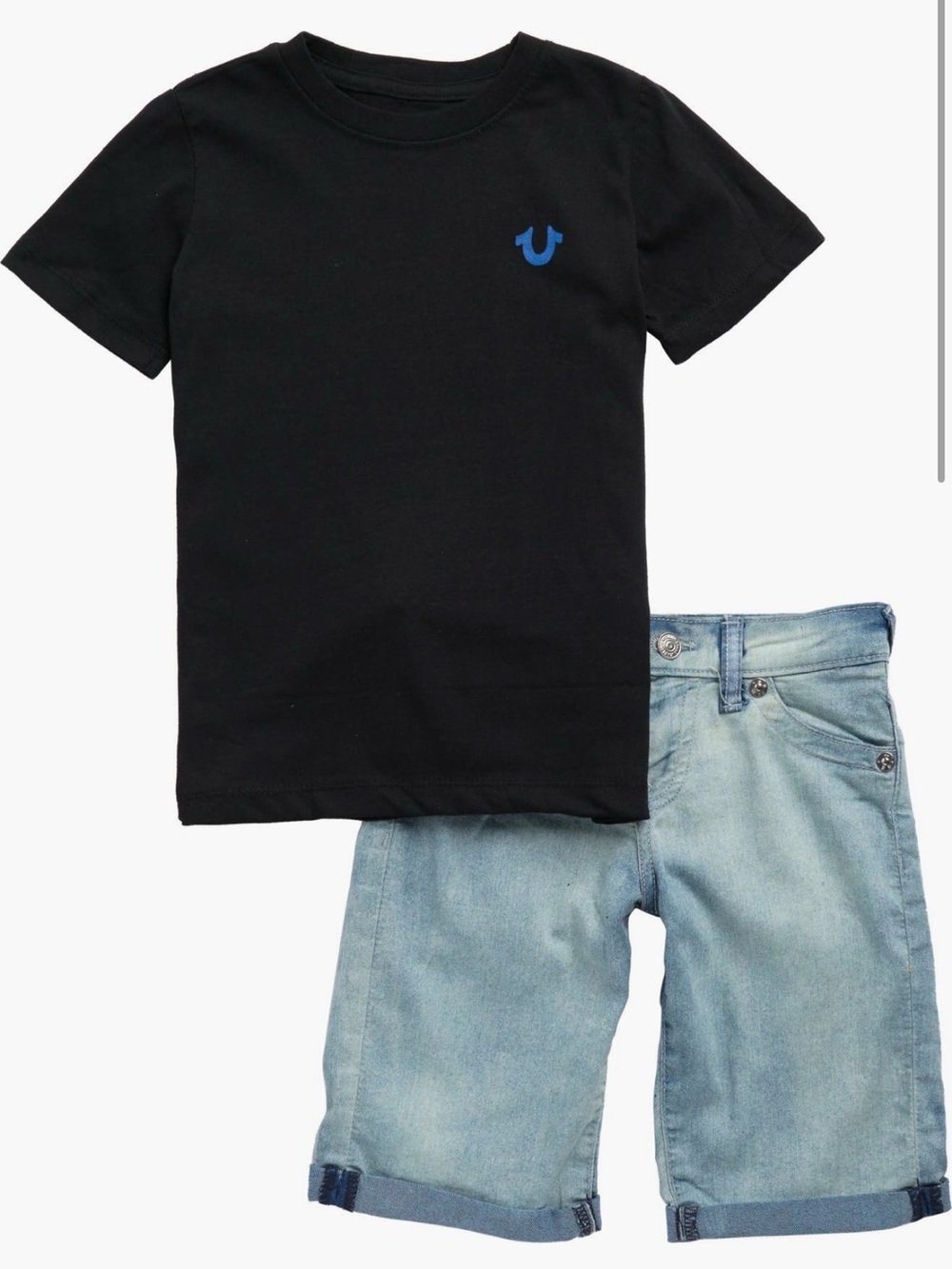 True Religion Black Tee with Blue Horseshoe Logo